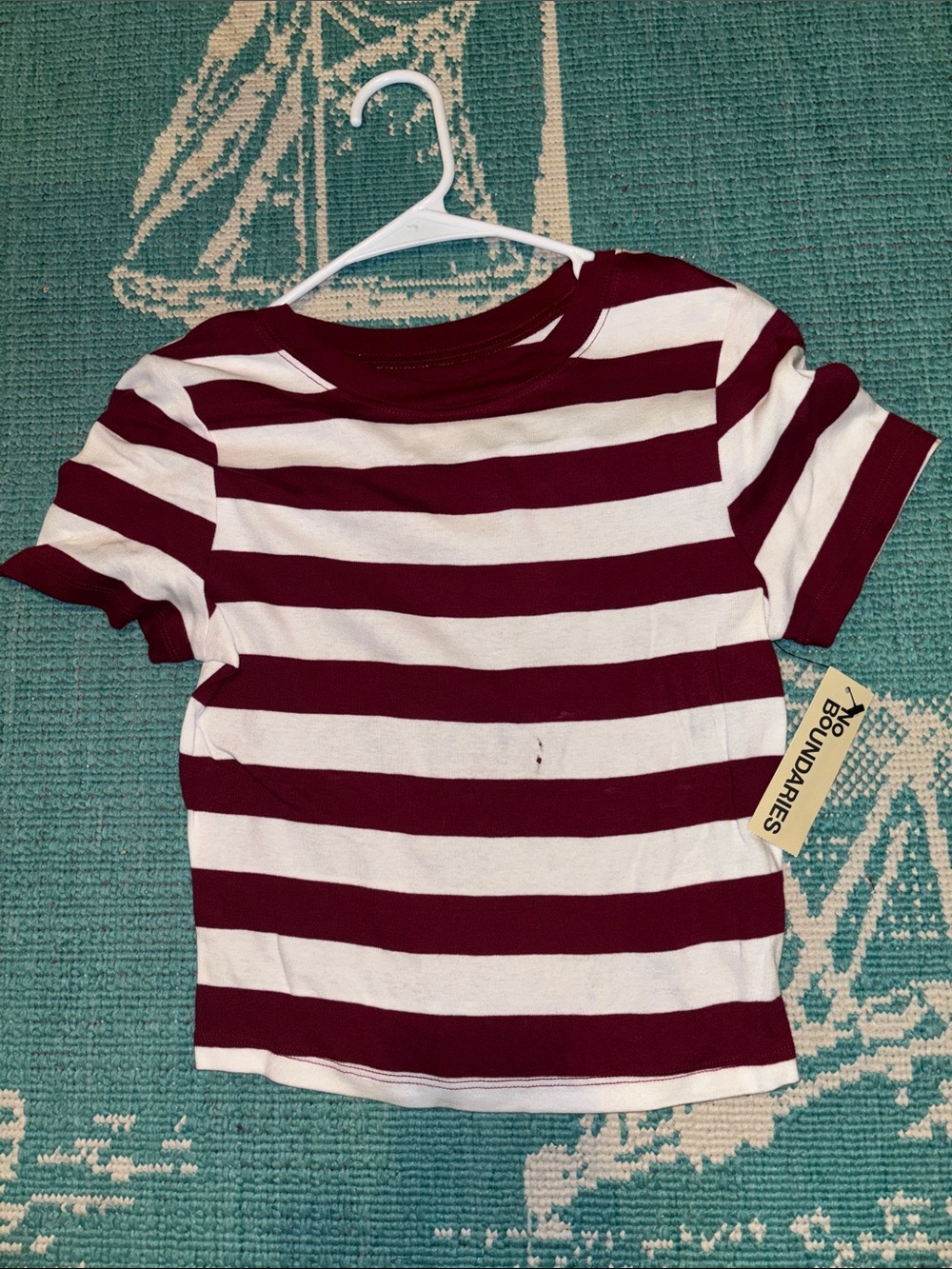 Burgundy & Cream Striped Short Sleeve Top -